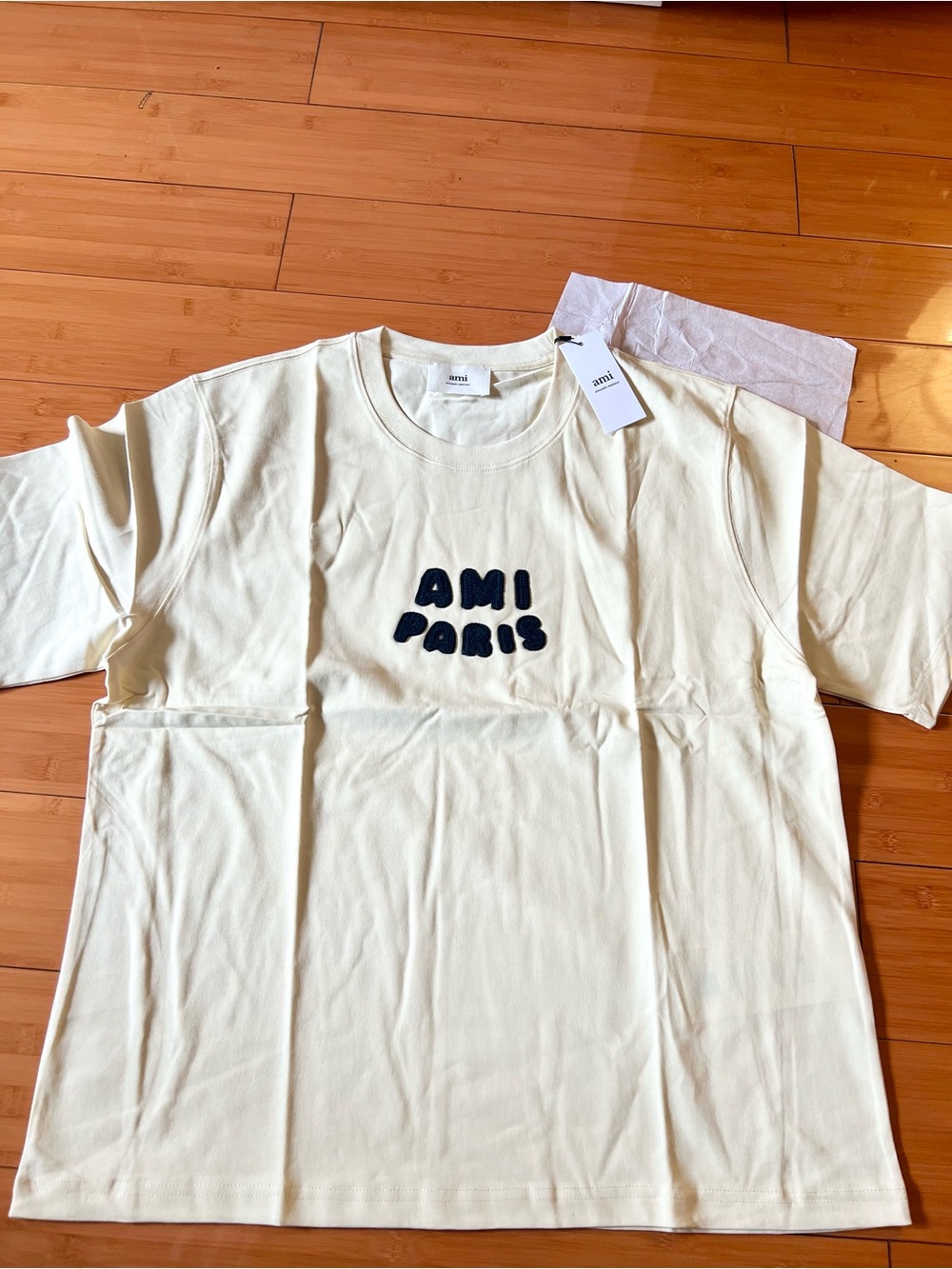 Ami Cream Short-Sleeve Tee with Navy Logo